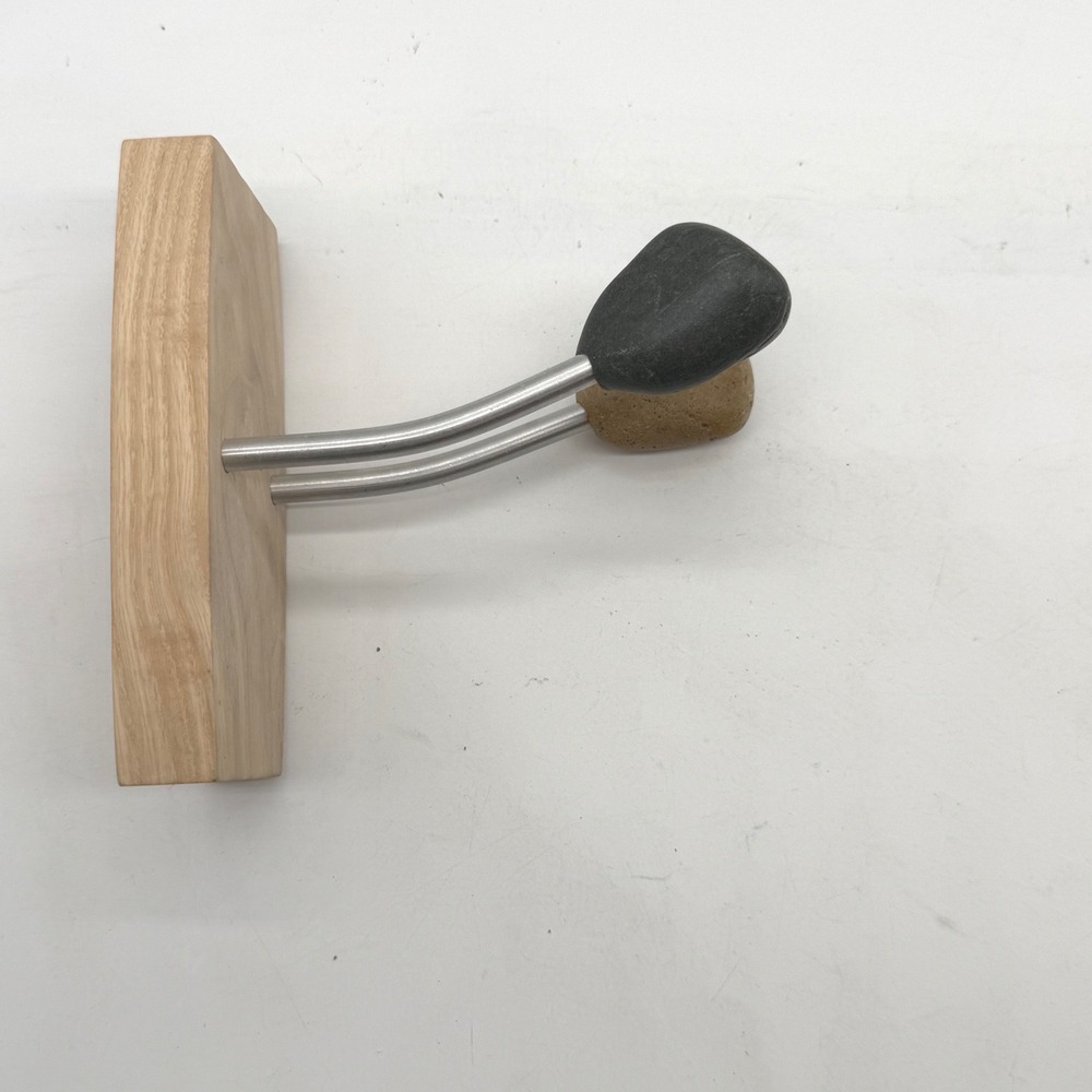Sea Stones Handmade Wooden Wall Hook Natural Stone and Metal‎ Rustic